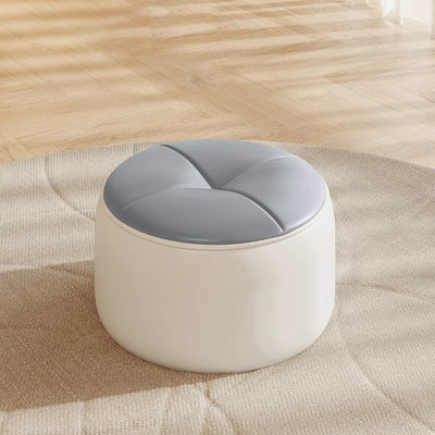 Modern Minimalist Round Nappa Leather Solid Wood Plywood Low Stool For Living Room