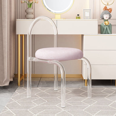 Modern Minimalist Round Velvet Acrylic Vanity Stool Backrest Armless For Bedroom