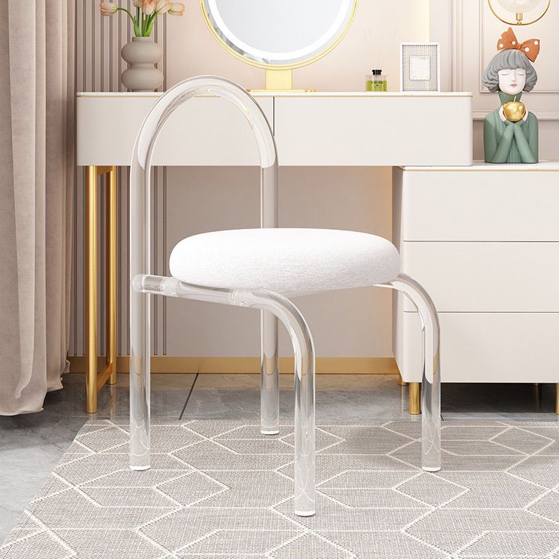 Modern Minimalist Round Velvet Acrylic Vanity Stool Backrest Armless For Bedroom