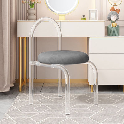 Modern Minimalist Round Velvet Acrylic Vanity Stool Backrest Armless For Bedroom