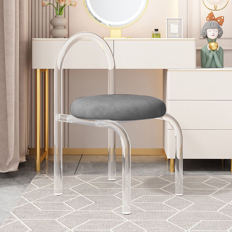 Modern Minimalist Round Velvet Acrylic Vanity Stool Backrest Armless For Bedroom