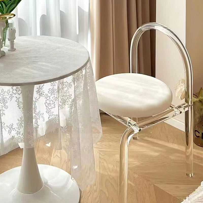 Modern Minimalist Round Velvet Acrylic Vanity Stool Backrest Armless For Bedroom