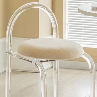 Modern Minimalist Round Velvet Acrylic Vanity Stool Backrest Armless For Bedroom