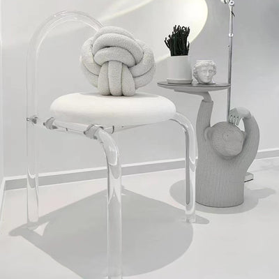 Modern Minimalist Round Velvet Acrylic Vanity Stool Backrest Armless For Bedroom