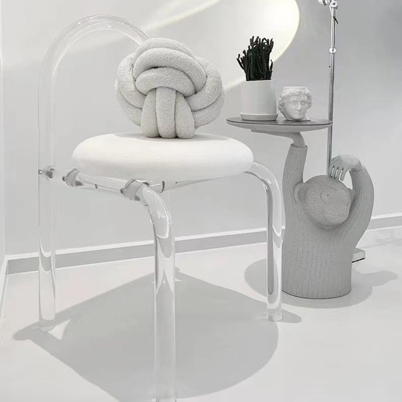 Modern Minimalist Round Velvet Acrylic Vanity Stool Backrest Armless For Bedroom