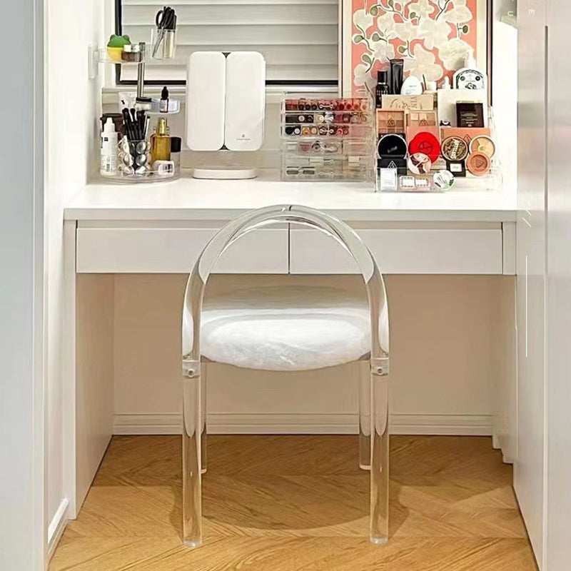 Modern Minimalist Round Velvet Acrylic Vanity Stool Backrest Armless For Bedroom