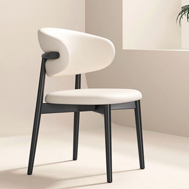 Modern Minimalist Square Rectangular Microfiber Leather Solid Wood Plywood Iron Dining Chair Backrest Armless For Dining Room & Kitchen