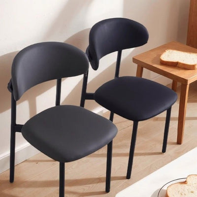 Modern Minimalist Square Rectangular Microfiber Leather Solid Wood Plywood Iron Dining Chair Backrest Armless For Dining Room & Kitchen