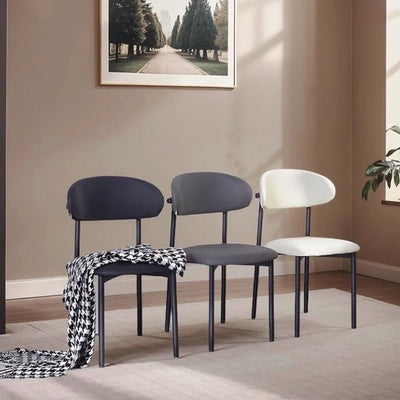 Modern Minimalist Square Rectangular Microfiber Leather Solid Wood Plywood Iron Dining Chair Backrest Armless For Dining Room & Kitchen