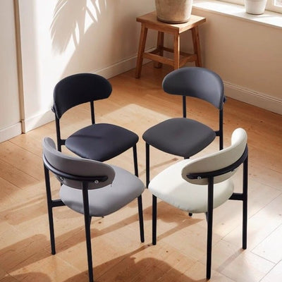 Modern Minimalist Square Rectangular Microfiber Leather Solid Wood Plywood Iron Dining Chair Backrest Armless For Dining Room & Kitchen