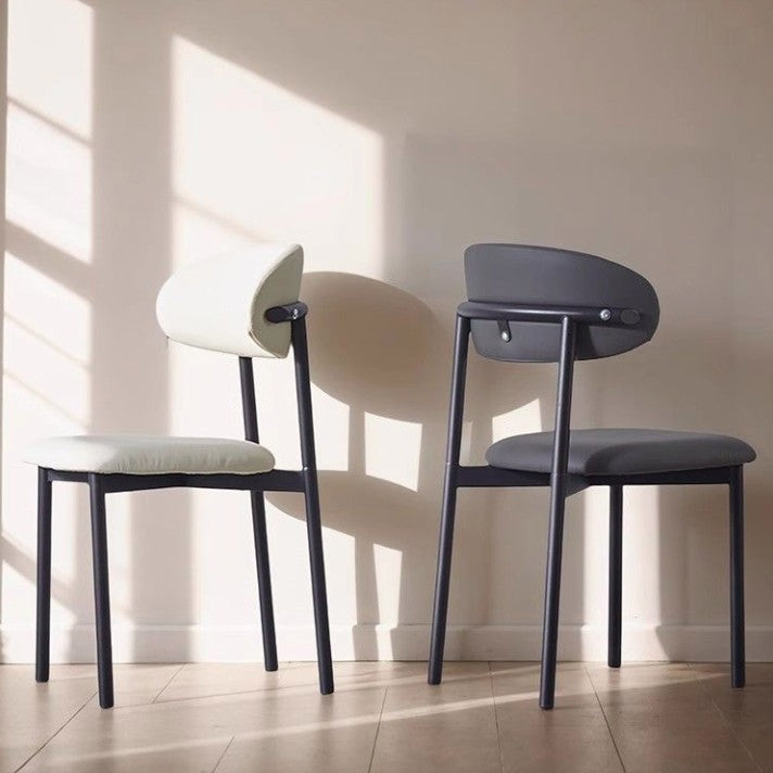 Modern Minimalist Square Rectangular Microfiber Leather Solid Wood Plywood Iron Dining Chair Backrest Armless For Dining Room & Kitchen