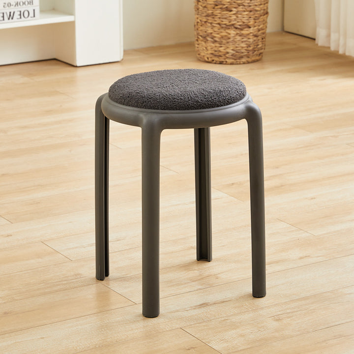 Modern Minimalist Round Faux Leather Teddy Fleece Plastic Low Stool For Living Room