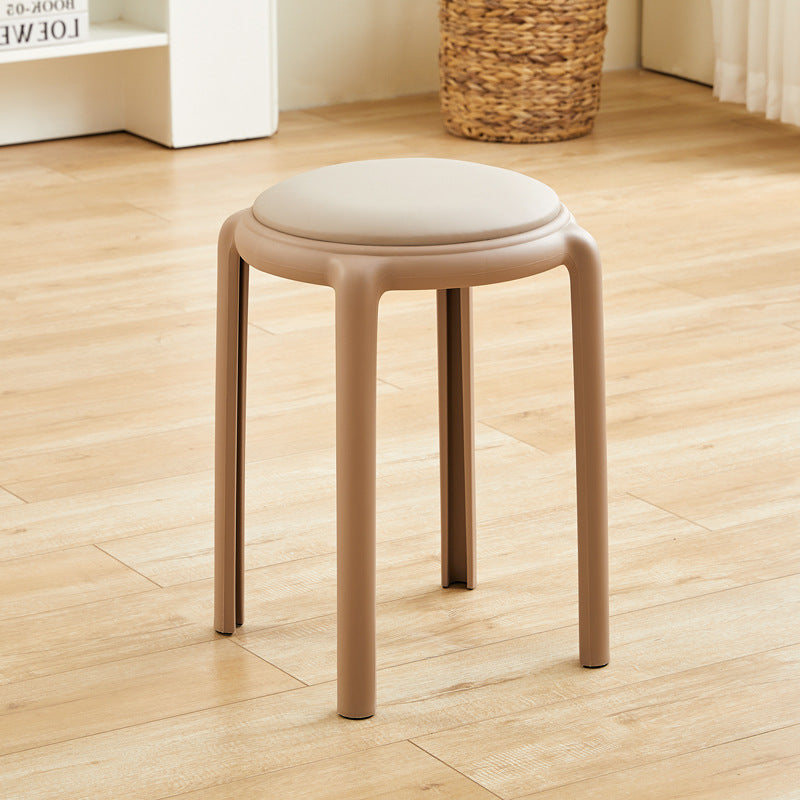 Modern Minimalist Round Faux Leather Teddy Fleece Plastic Low Stool For Living Room
