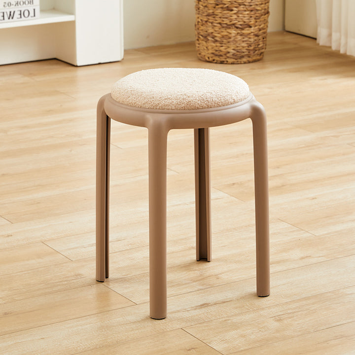 Modern Minimalist Round Faux Leather Teddy Fleece Plastic Low Stool For Living Room