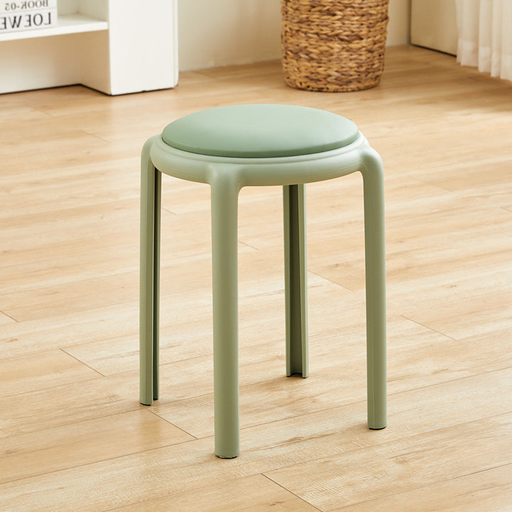 Modern Minimalist Round Faux Leather Teddy Fleece Plastic Low Stool For Living Room