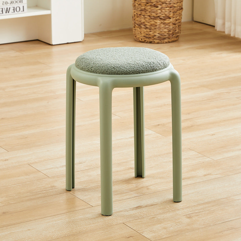 Modern Minimalist Round Faux Leather Teddy Fleece Plastic Low Stool For Living Room