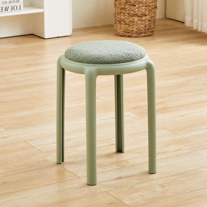 Modern Minimalist Round Faux Leather Teddy Fleece Plastic Low Stool For Living Room