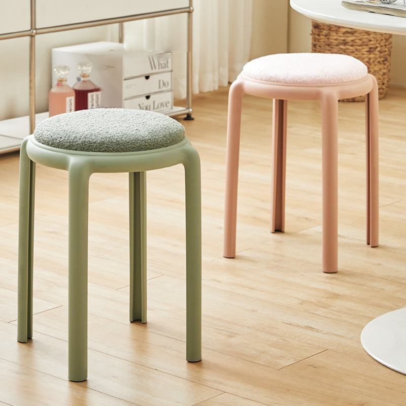 Modern Minimalist Round Faux Leather Teddy Fleece Plastic Low Stool For Living Room