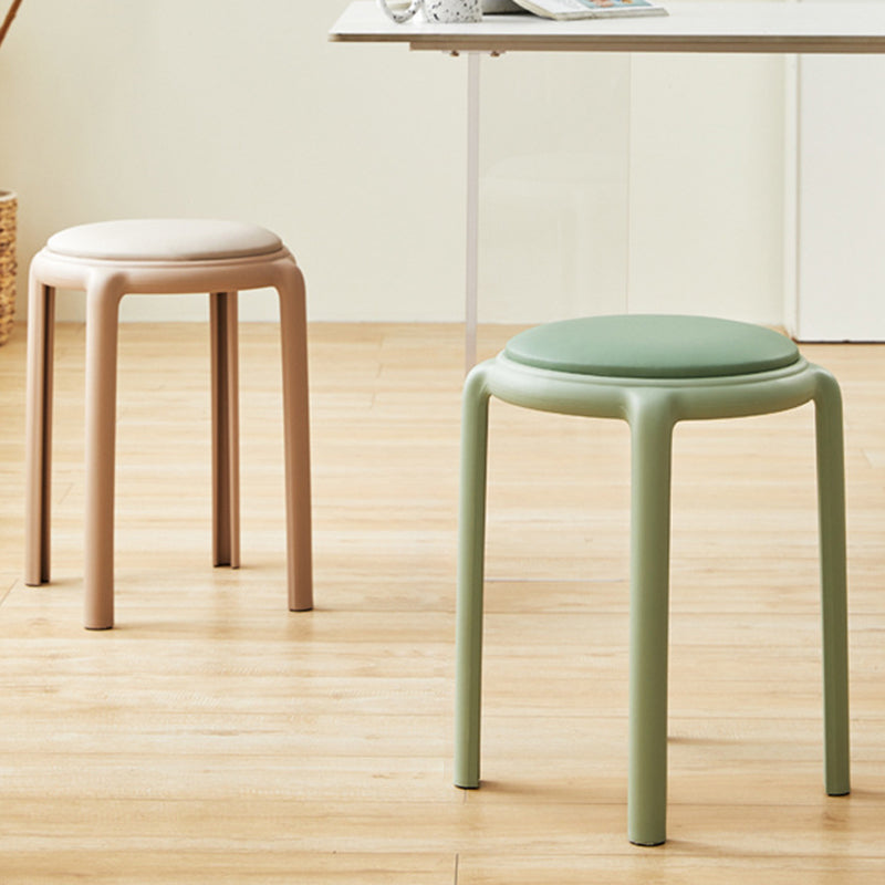 Modern Minimalist Round Faux Leather Teddy Fleece Plastic Low Stool For Living Room