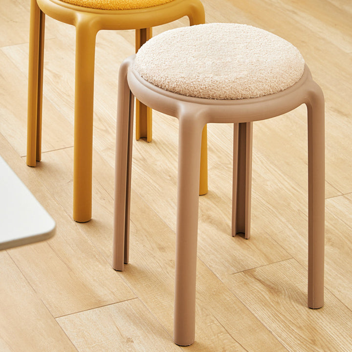 Modern Minimalist Round Faux Leather Teddy Fleece Plastic Low Stool For Living Room
