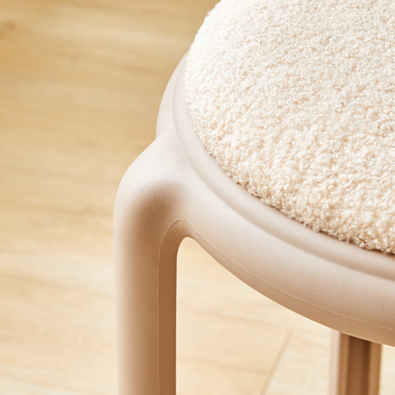 Modern Minimalist Round Faux Leather Teddy Fleece Plastic Low Stool For Living Room