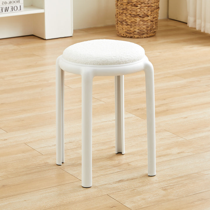 Modern Minimalist Round Faux Leather Teddy Fleece Plastic Low Stool For Living Room