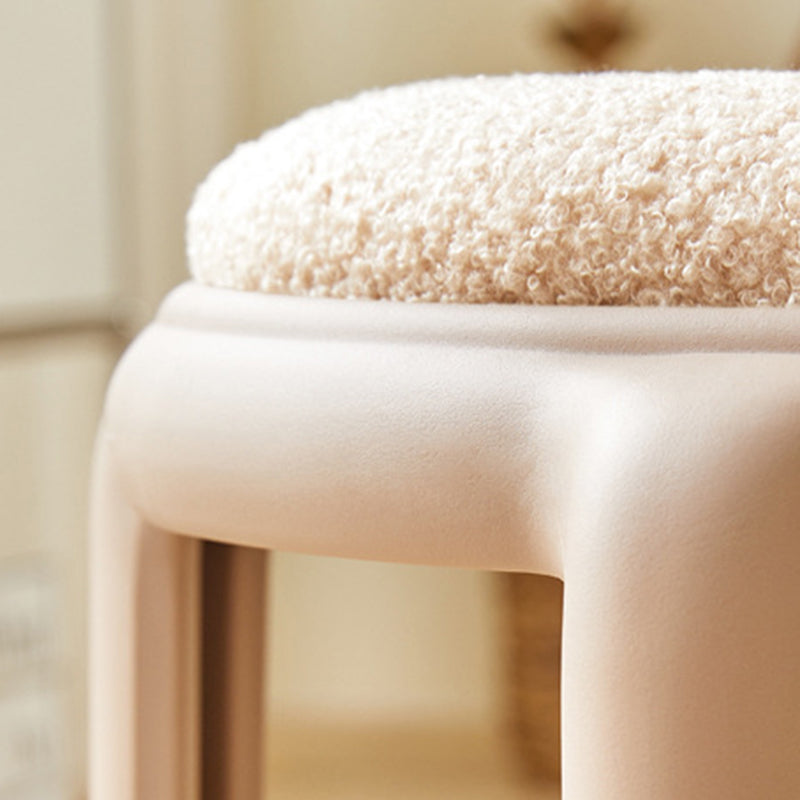 Modern Minimalist Round Faux Leather Teddy Fleece Plastic Low Stool For Living Room