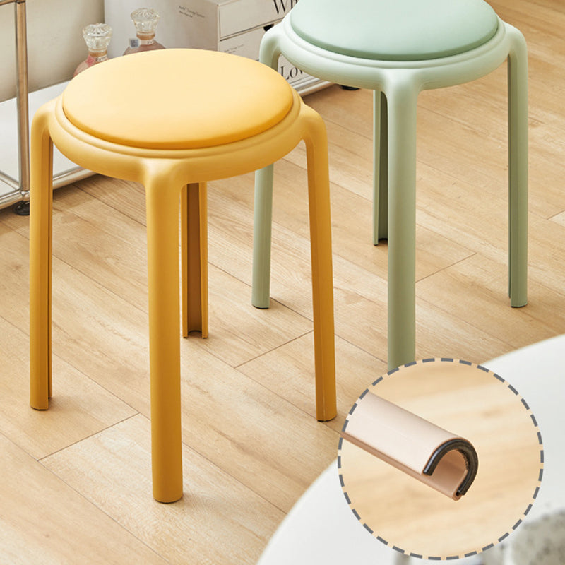 Modern Minimalist Round Faux Leather Teddy Fleece Plastic Low Stool For Living Room