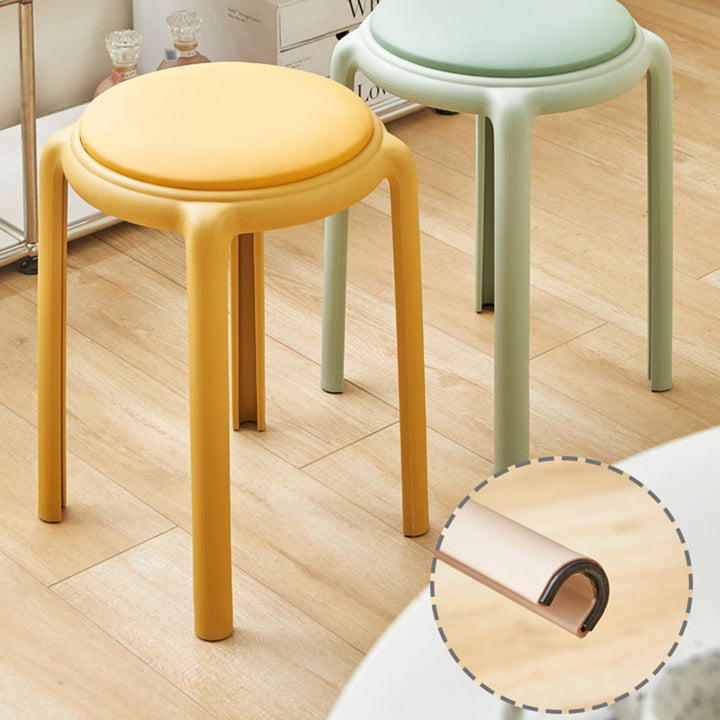 Modern Minimalist Round Faux Leather Teddy Fleece Plastic Low Stool For Living Room