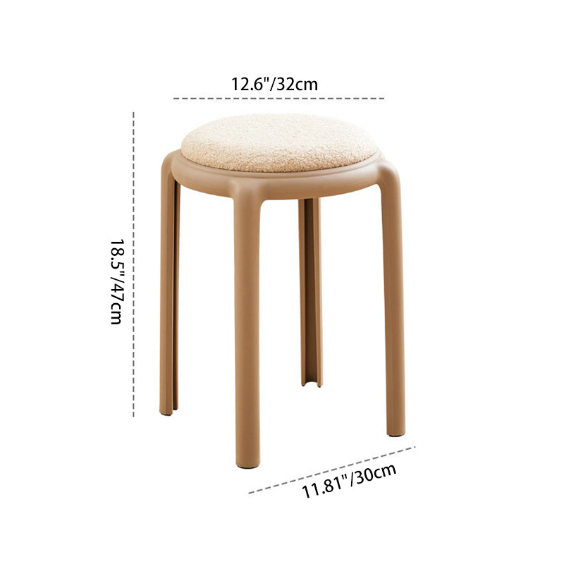 Modern Minimalist Round Faux Leather Teddy Fleece Plastic Low Stool For Living Room