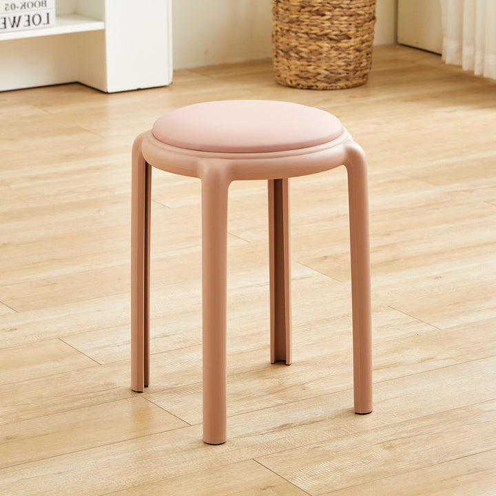 Modern Minimalist Round Faux Leather Teddy Fleece Plastic Low Stool For Living Room