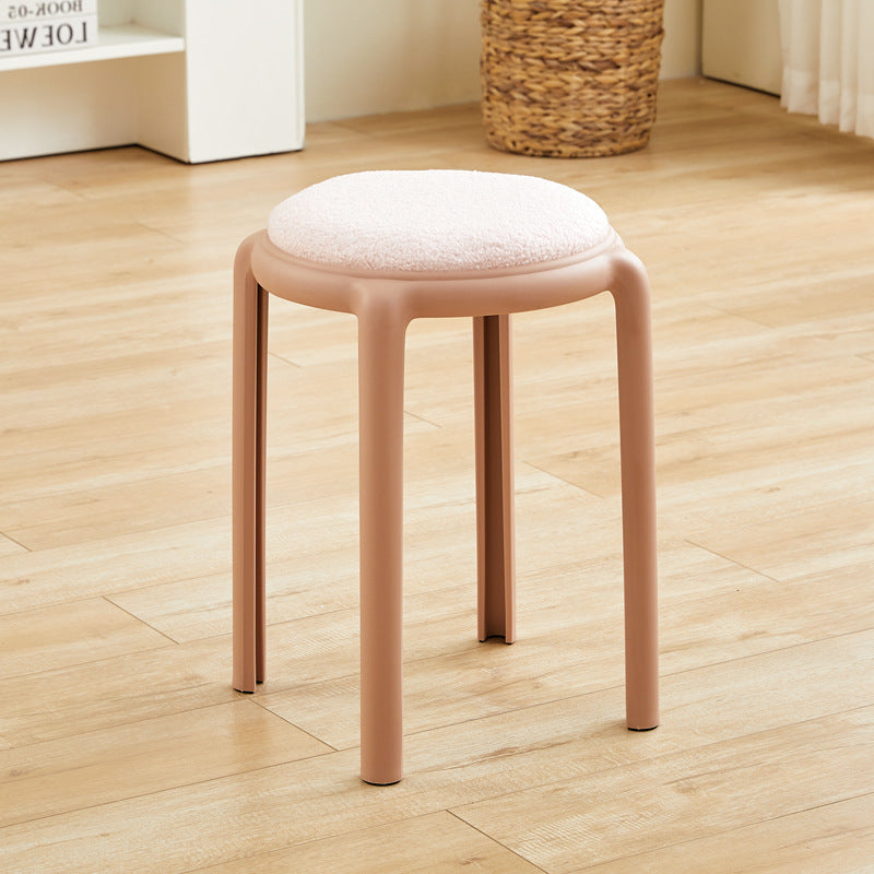 Modern Minimalist Round Faux Leather Teddy Fleece Plastic Low Stool For Living Room