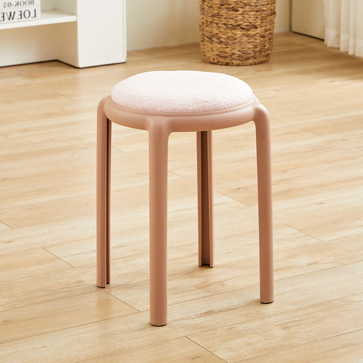 Modern Minimalist Round Faux Leather Teddy Fleece Plastic Low Stool For Living Room