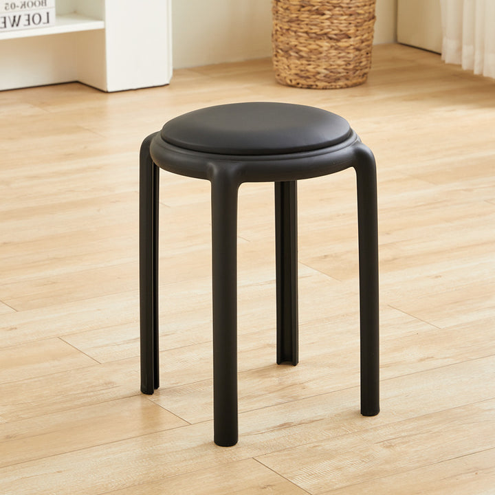 Modern Minimalist Round Faux Leather Teddy Fleece Plastic Low Stool For Living Room