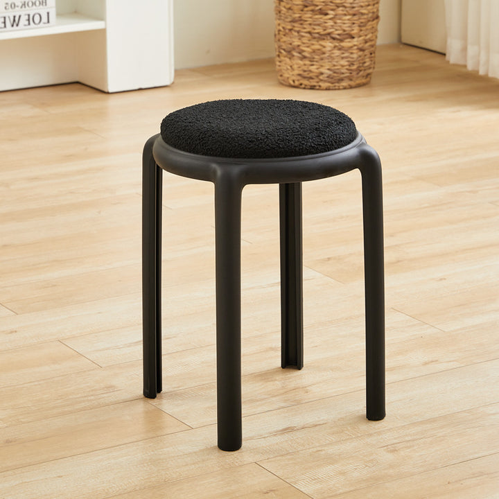 Modern Minimalist Round Faux Leather Teddy Fleece Plastic Low Stool For Living Room