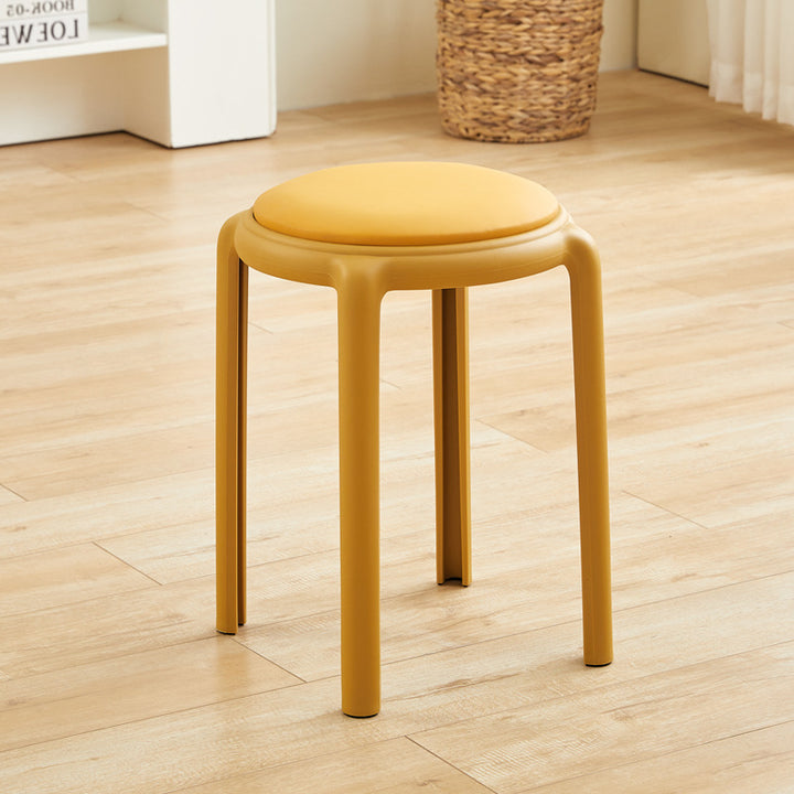 Modern Minimalist Round Faux Leather Teddy Fleece Plastic Low Stool For Living Room