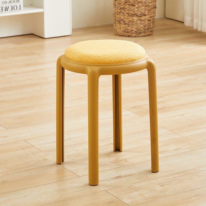 Modern Minimalist Round Faux Leather Teddy Fleece Plastic Low Stool For Living Room