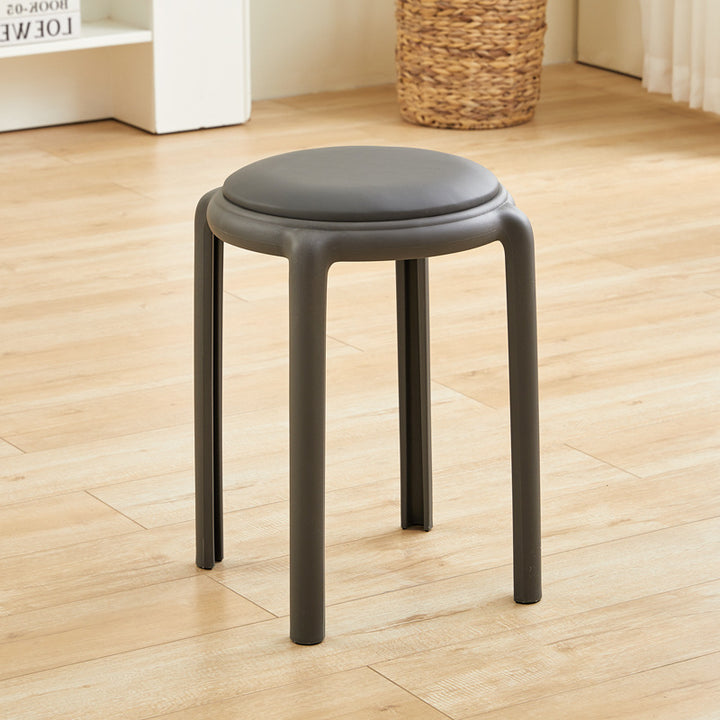 Modern Minimalist Round Faux Leather Teddy Fleece Plastic Low Stool For Living Room