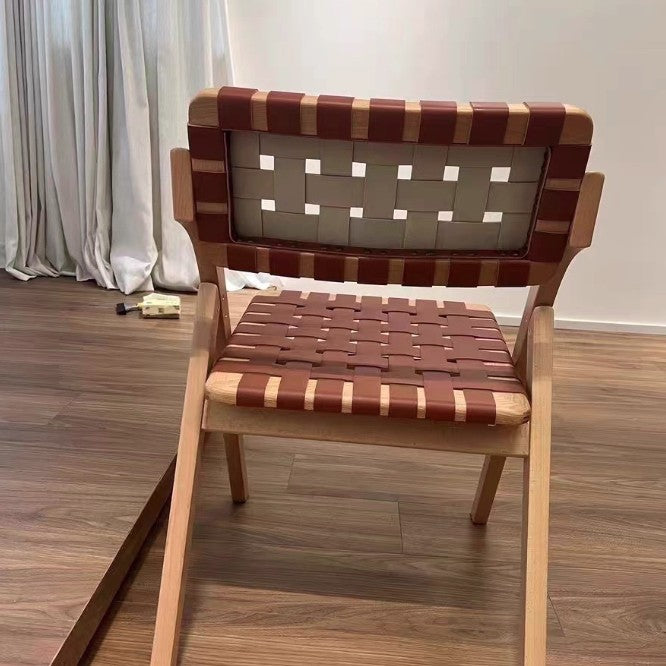 Chaise de salle à manger pliante moderne minimaliste carrée rectangulaire en cuir et bois d’hévéa avec dossier, sans accoudoirs, pour salle à manger et cuisine 