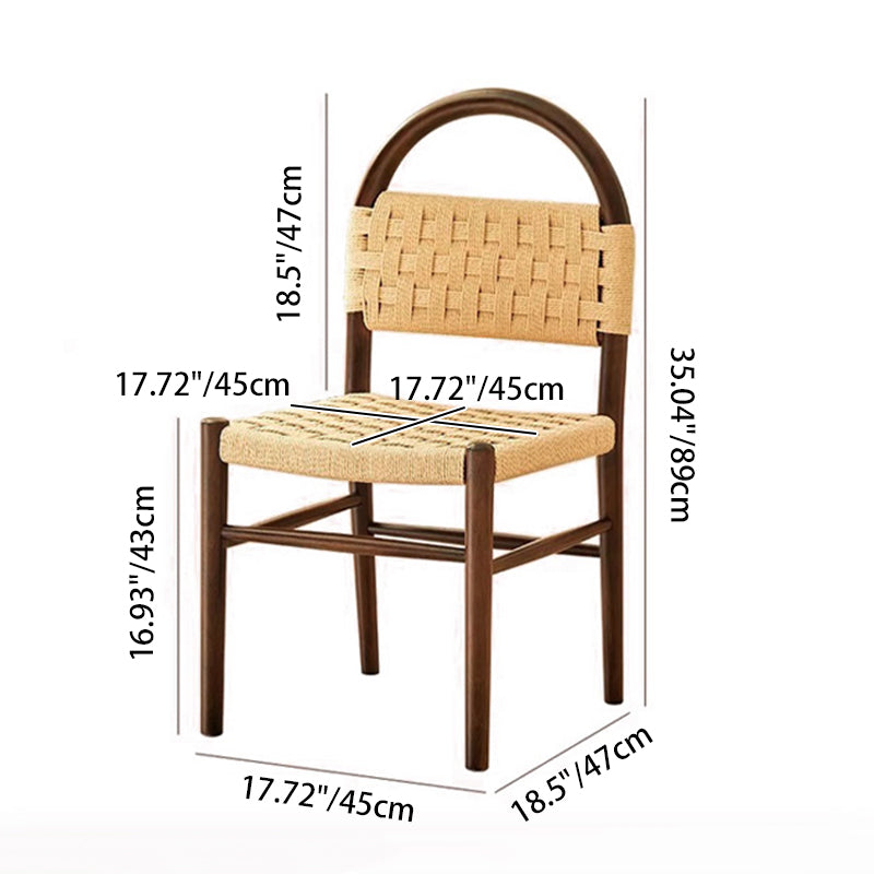 Zeitgenössischer Retro-Quadrat Rechteckiger Gummibaum Kraftpapier Seilgeflecht Esszimmerstuhl Rückenlehne Ohne Armlehnen Für Esszimmer &amp; Küche 