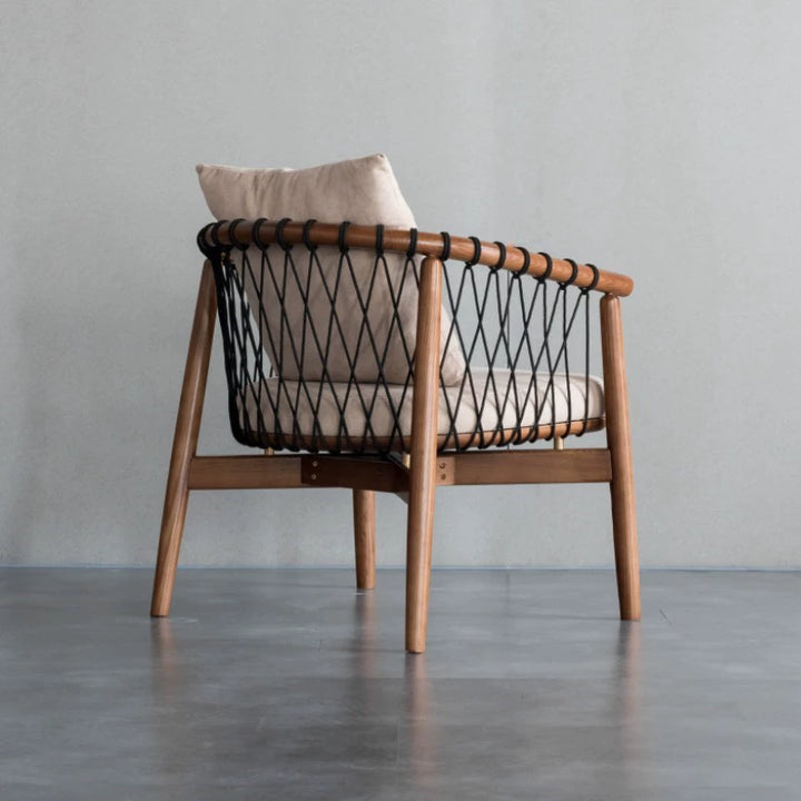Modern Minimalist Square Rectangular Ash Wood Cotton-linen Accent Chair Backrest Armrest For Living Room