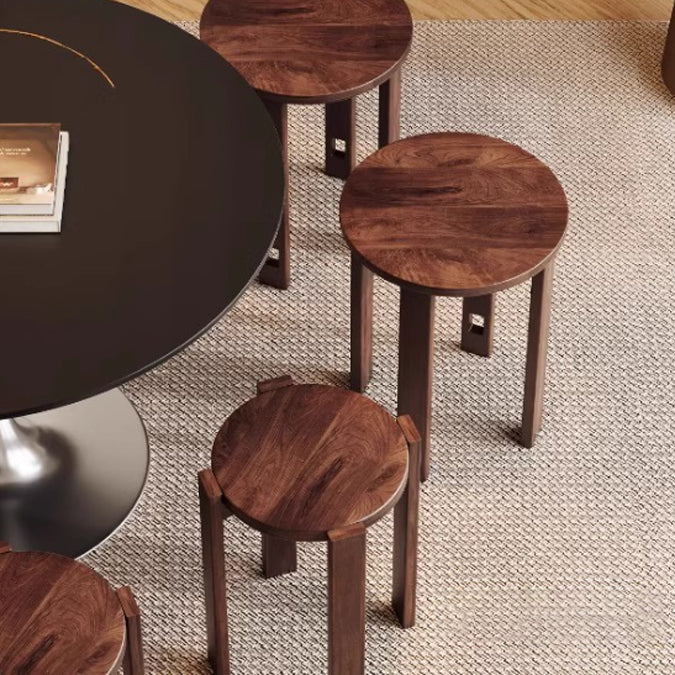 Conjunto de taburetes bajos apilables y movibles de madera de caucho redonda tradicional china para sala de estar 