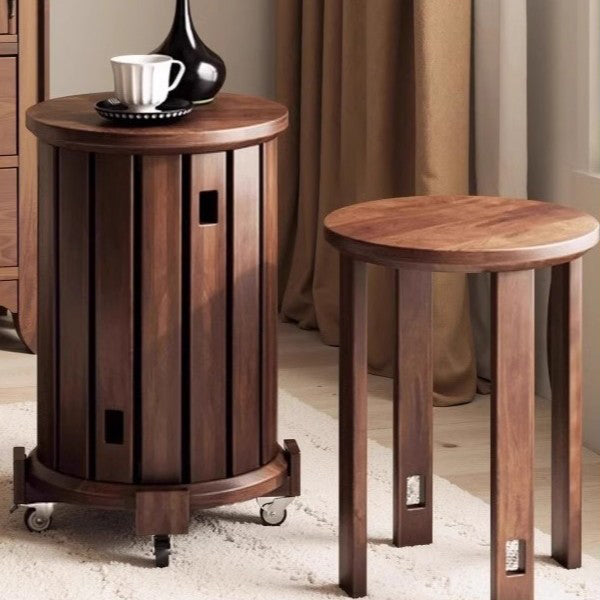 Conjunto de taburetes bajos apilables y movibles de madera de caucho redonda tradicional china para sala de estar 