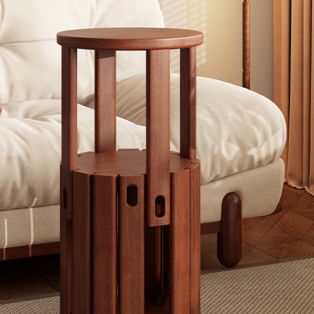Conjunto de taburetes bajos apilables y movibles de madera de caucho redonda tradicional china para sala de estar 
