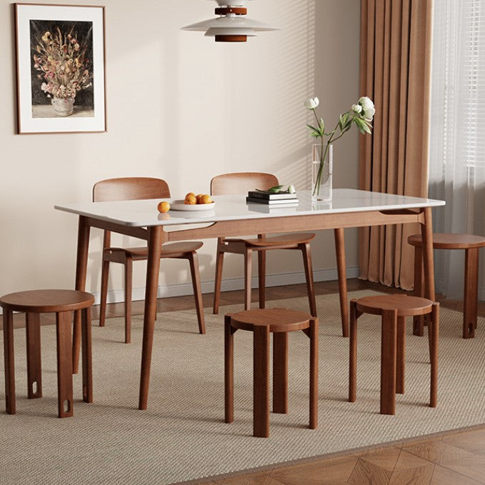 Conjunto de taburetes bajos apilables y movibles de madera de caucho redonda tradicional china para sala de estar 