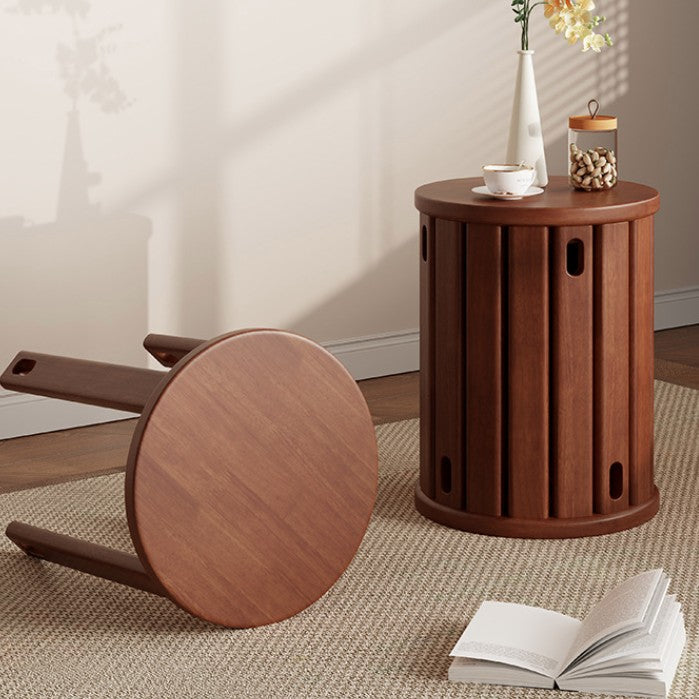Conjunto de taburetes bajos apilables y movibles de madera de caucho redonda tradicional china para sala de estar 