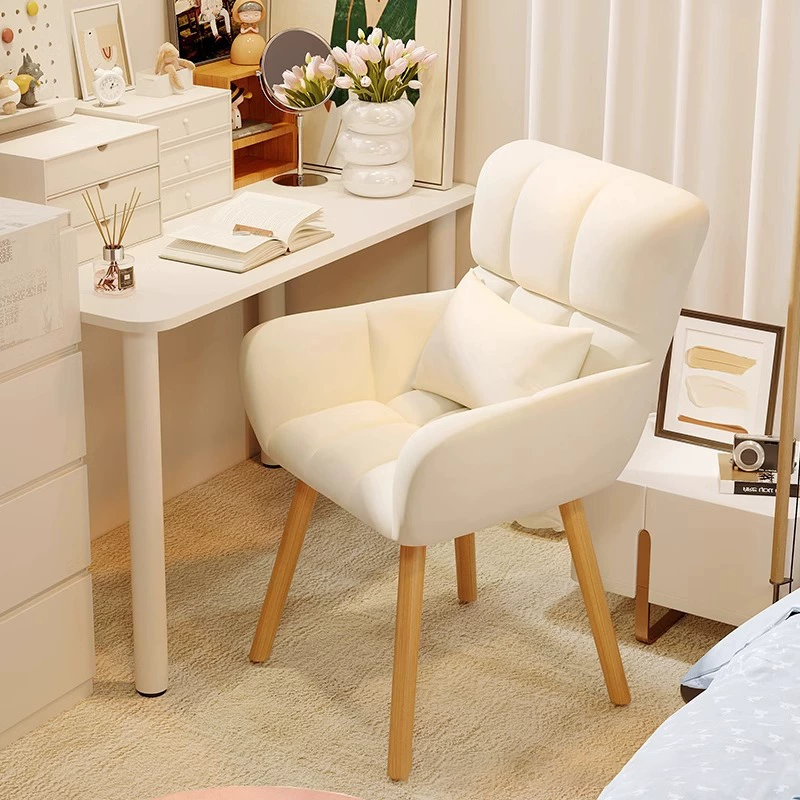 Moderno Minimalista Cuadrado Rectangular Algodón-lino Terciopelo Hierro Taburete Tocador Giratorio 360° Respaldo Apoyabrazos Para Dormitorio 