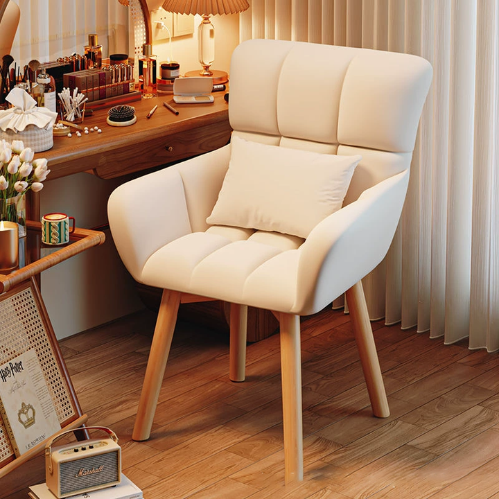 Moderno Minimalista Cuadrado Rectangular Algodón-lino Terciopelo Hierro Taburete Tocador Giratorio 360° Respaldo Apoyabrazos Para Dormitorio 