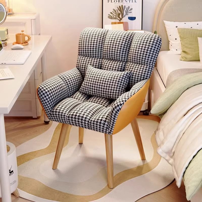 Moderno Minimalista Cuadrado Rectangular Algodón-lino Terciopelo Hierro Taburete Tocador Giratorio 360° Respaldo Apoyabrazos Para Dormitorio 