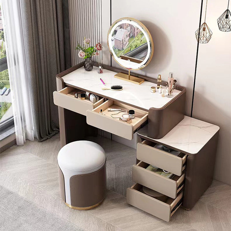 Modern Minimalist Round Cat Scratch Leather Plywood Vanity Stool Backless Armless For Bedroom